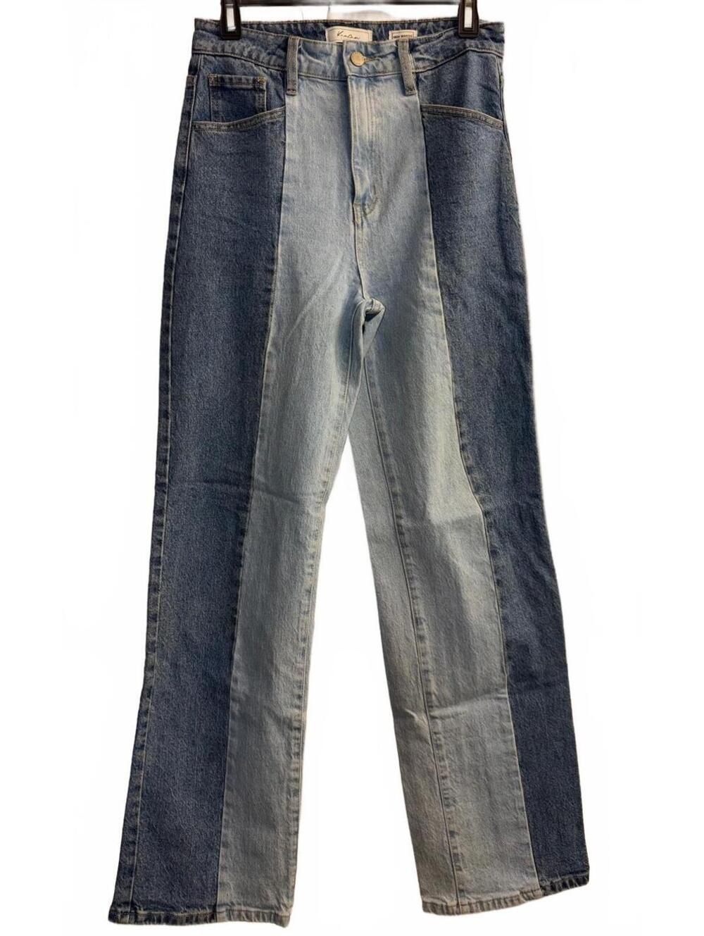 KanCan High Waisted Wide Leg Icon two tone patchwork jeans